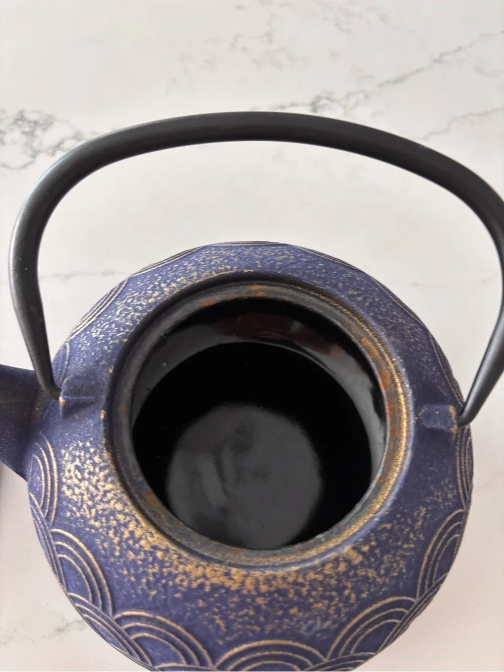 Blue Cast Iron Teapot with Gold Accent - Home Art